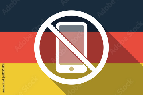 Long shadow Germany flag with  a phone  in a not allowed signal