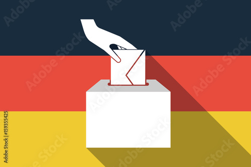 Long shadow Germany flag with  a hand inserting an envelope in a ballot box