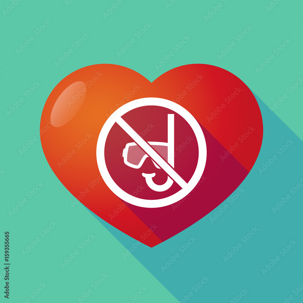 Long shadow heart with a diving glasses and a snorkel in a not allowed signal Long shadow heart with a diving glasses and a snorkel in a not allowed signal