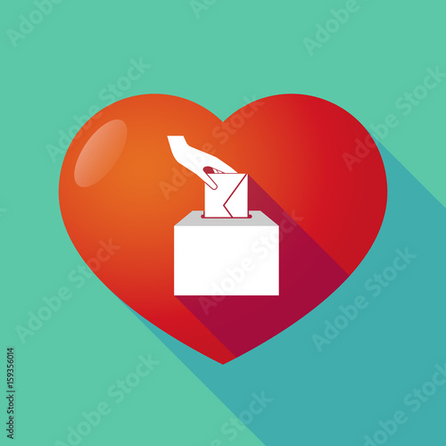 Long shadow heart with  a hand inserting an envelope in a ballot box