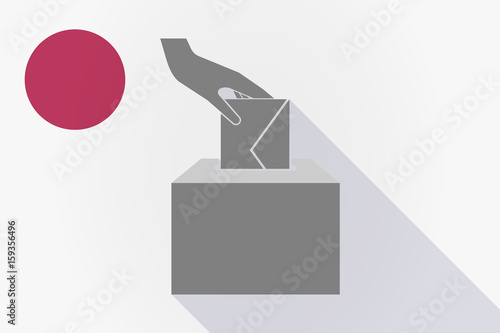 Long shadow Japan flag with  a hand inserting an envelope in a ballot box
