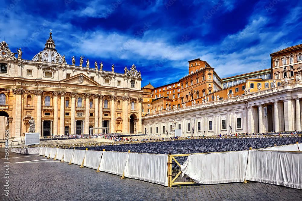 Amazing panorama Saint Peter Square and Saint Peter Basilica at 