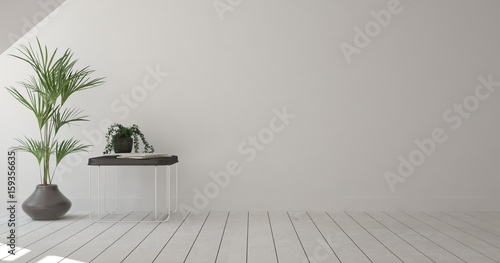 Fototapeta Naklejka Na Ścianę i Meble -  White empty room with flower. Scandinavian interior design. 3D illustration