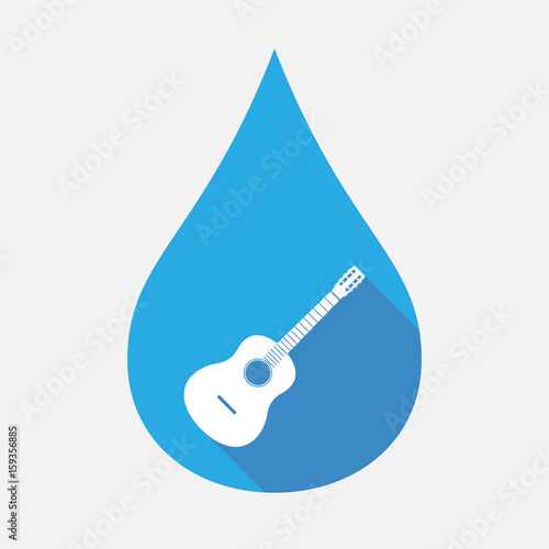 Isolated water drop with  a six string acoustic guitar