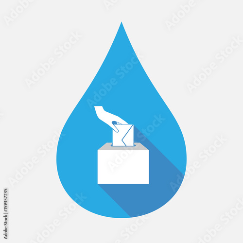 Isolated water drop with  a hand inserting an envelope in a ballot box