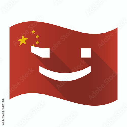 Waving China flag with  a wink text face emoticon