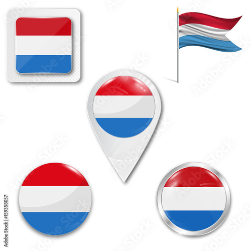 Free Download Set of icons of the national flag of Luxembourg in different designs on a white background. Realistic vector illustration. Button, pointer and checkbox. - GFXLoad