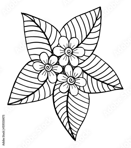 Doodle floral pattern in black and white. Page for coloring book: very interesting and relaxing job for children and adults. Zentangle drawing. Flower carpet in magic garden © Santy Kamal