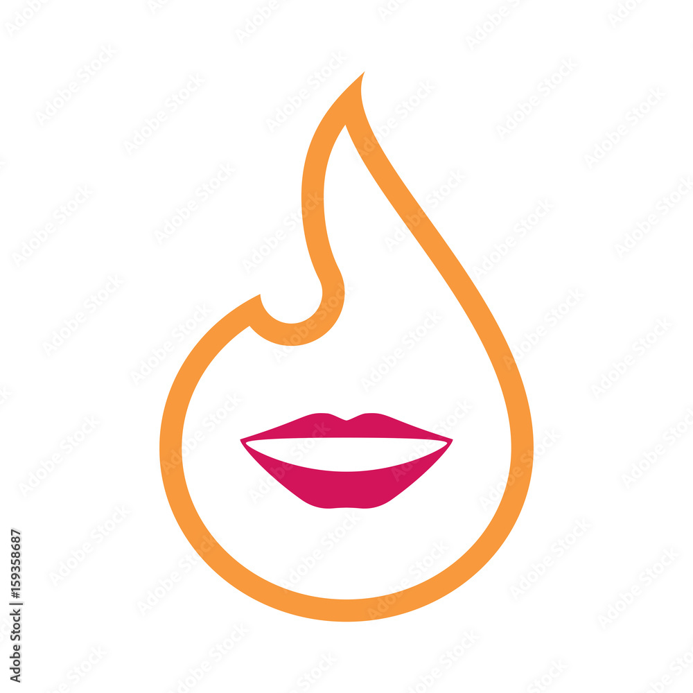 Line art flame with  a female mouth smiling