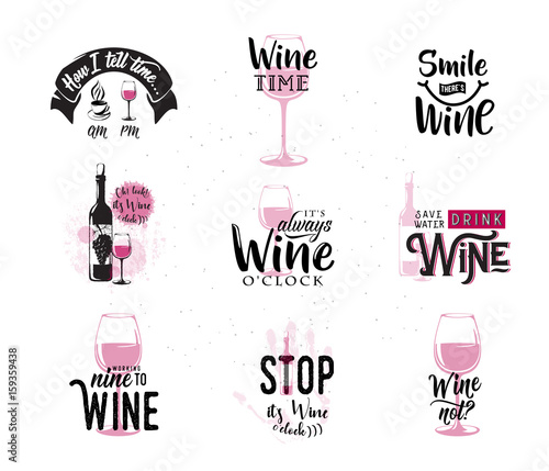 Vector illustration of drink wine related typographic quote Stock Vector |  Adobe Stock