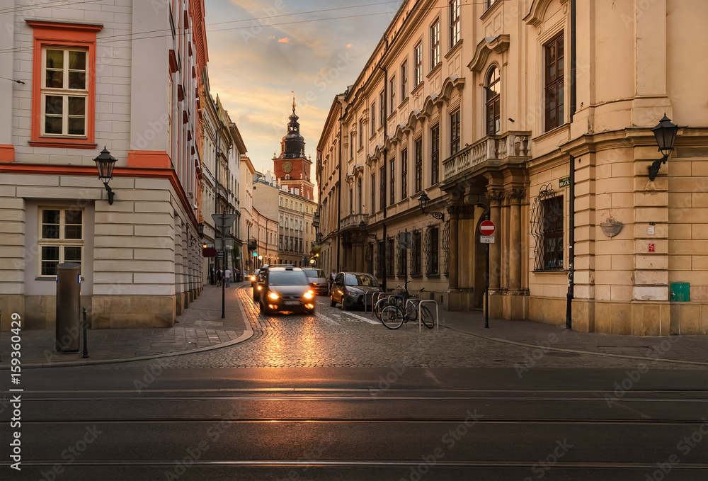 Fototapeta premium Vintage architecture in Krakow streets, Poland, Europe.