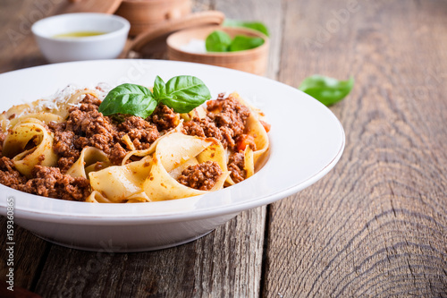 Tableau sur toile Homemade  traditional Italian pasta pappardelle bolognese
