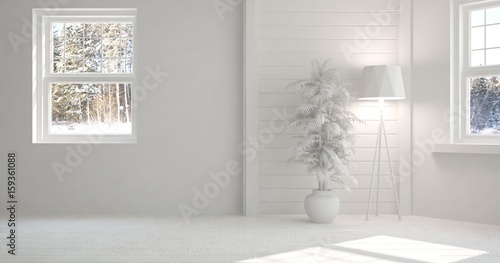 White empty room. Scandinavian interior design. 3D illustration