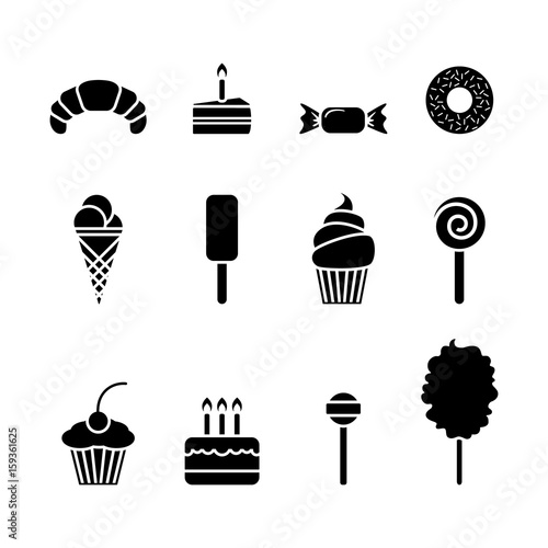 Dessert icon set. Isolated sweet food flat symbol. Vector sign illustration on white.