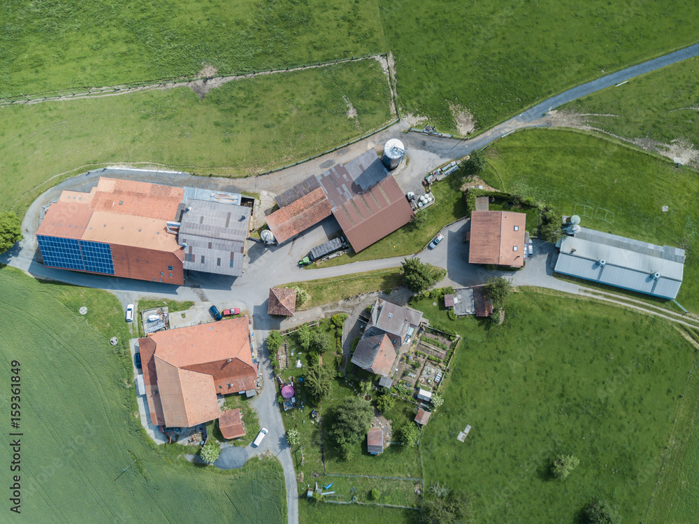 Aerial view of farm building