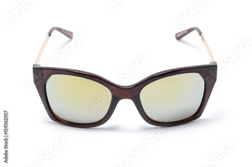 Sunglasses in a transparent yellow frame isolated on white