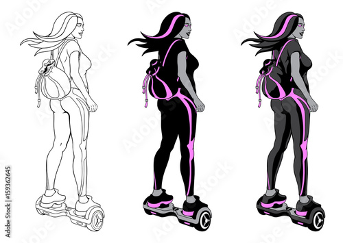 Girl standing on the gyro scooter hoverboard