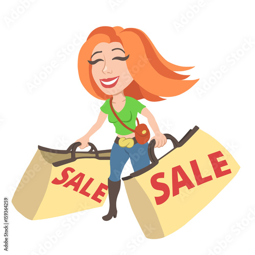 Shopping woman girl with a sale