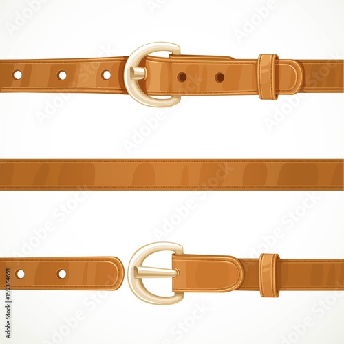 Leather light brown belt buttoned, unbuttoned and seamless middle part isolated on white background