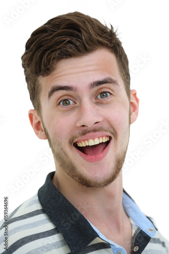 Close-up portrait of attractive young man on white background