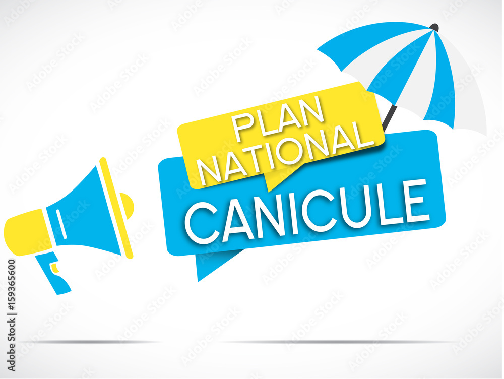 Naklejka premium mégaphone bleu jaune : plan national canicule