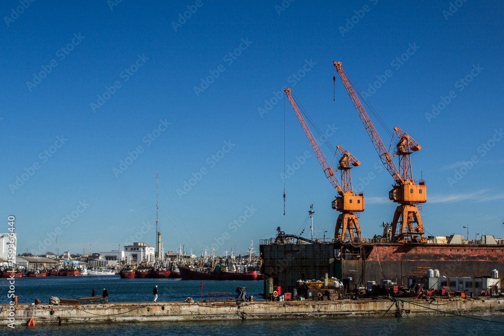 Workers in the dock of the shipyard