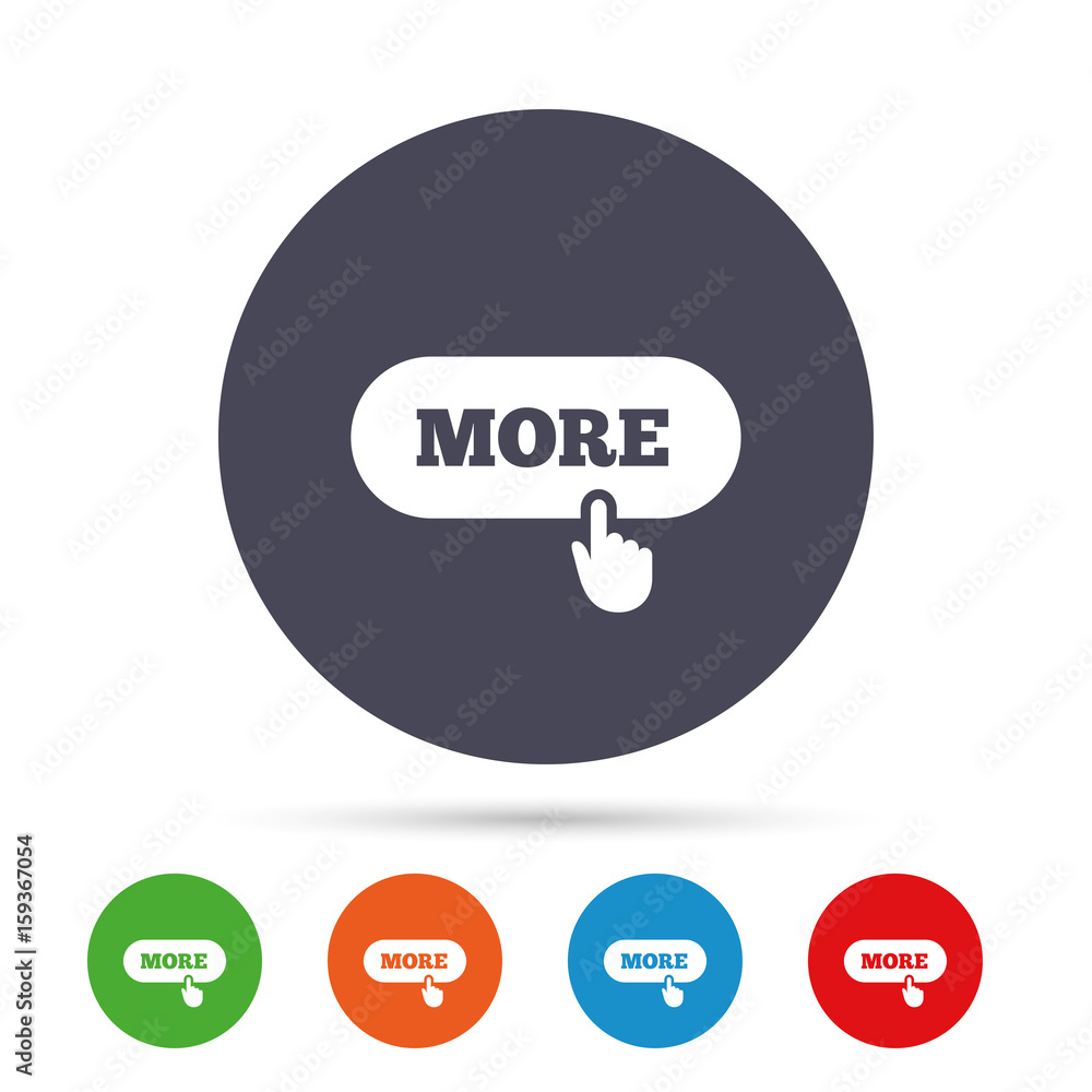 More with hand pointer icon. Details symbol. More with hand pointer icon. Details symbol.
