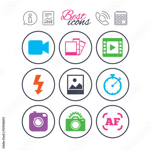 Photo, video icons. Camera, photos and frame.