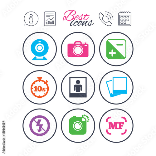 Photo, video icons. Camera, photos and frame.