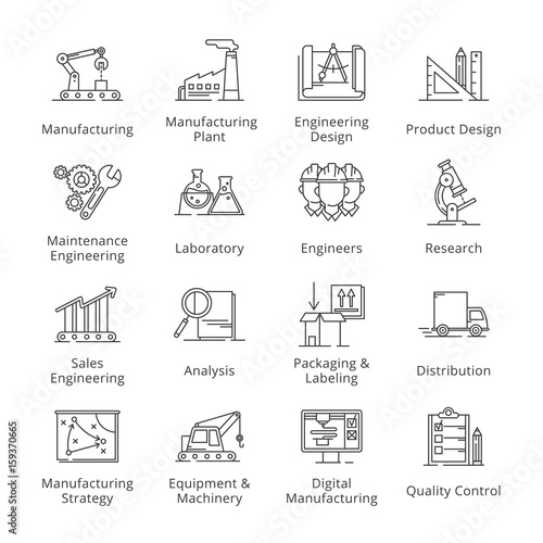 Black Manufacturing Engineering Icons - Outline Series