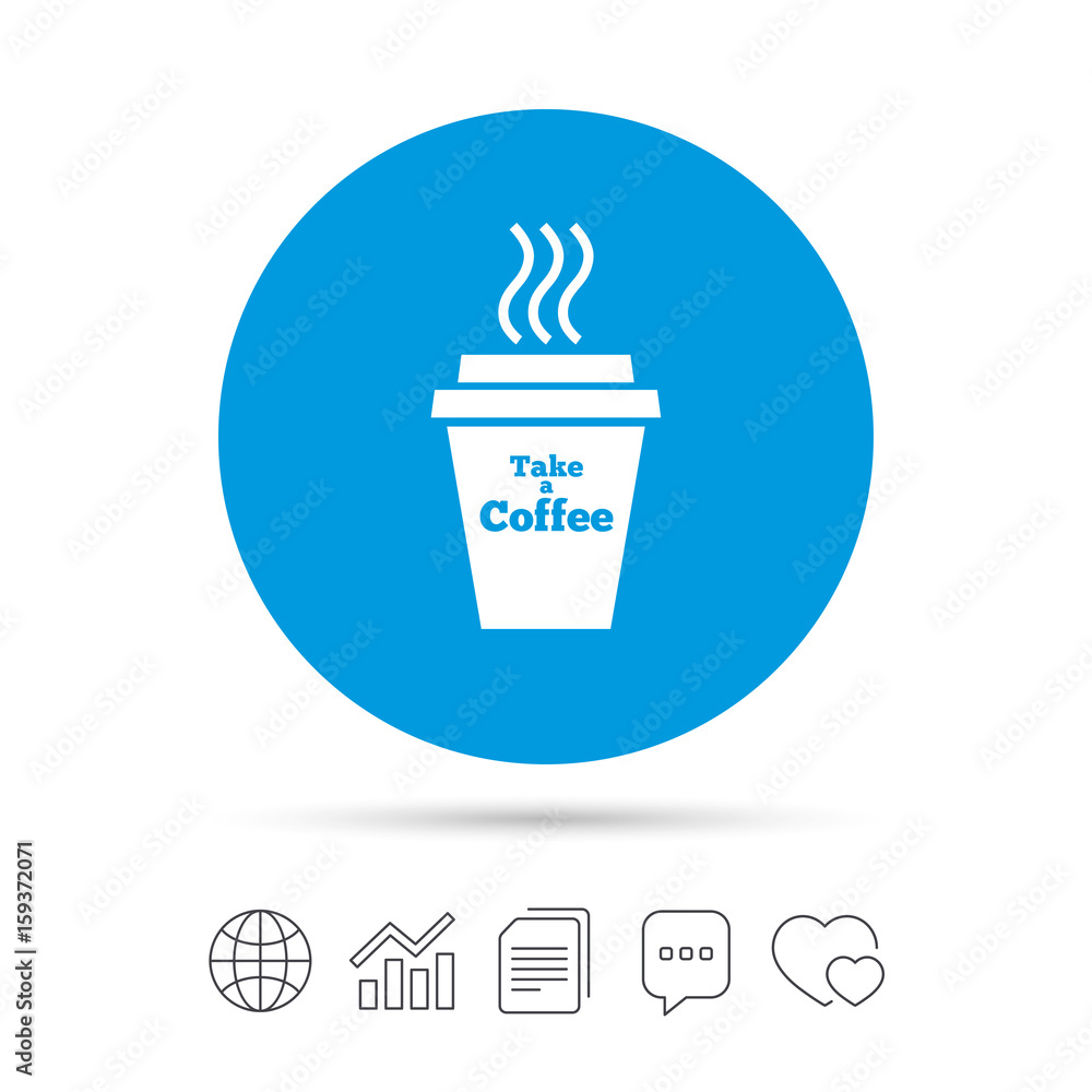 Take a Coffee sign icon. Hot Coffee cup. Take a Coffee sign icon. Hot Coffee cup.