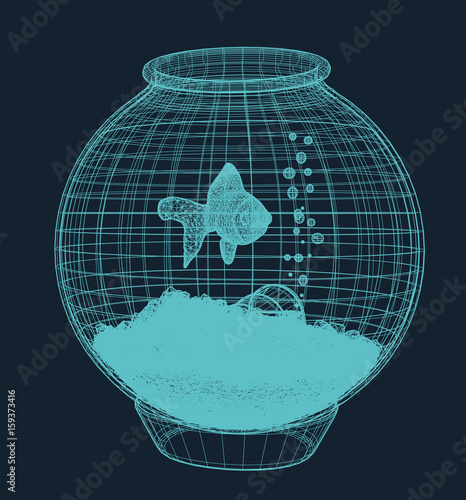 fish in a fishbowl in wire frame style