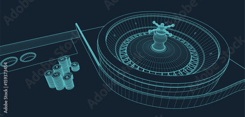 Roulette in a casino in wire frame style