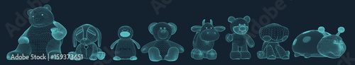soft toys set in wire frame style
