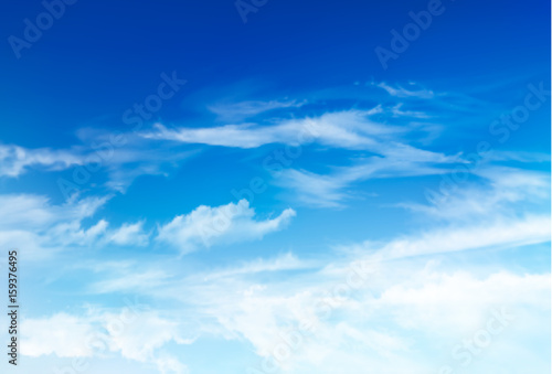 Vector blue sky panorama with transparent clouds. Vector background.