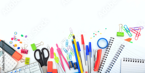 Office - school supplies on white background photo