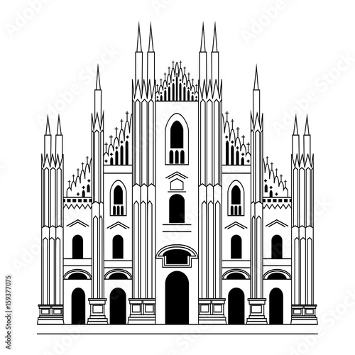 Milan Cathedral. Gothic architecture. Vector hand drawn illustration