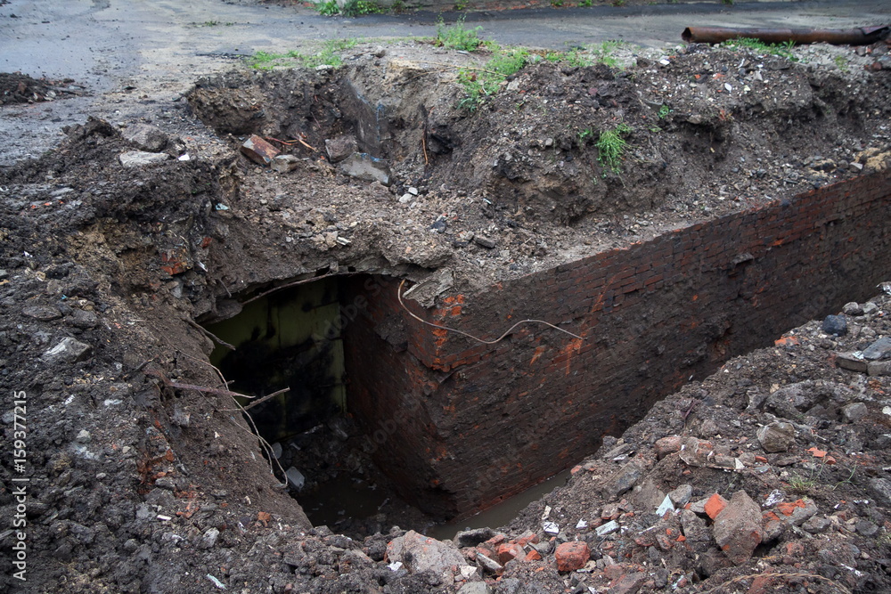 Opened for repairing sewer tunnel with waste water Opened for repairing sewer tunnel with waste water