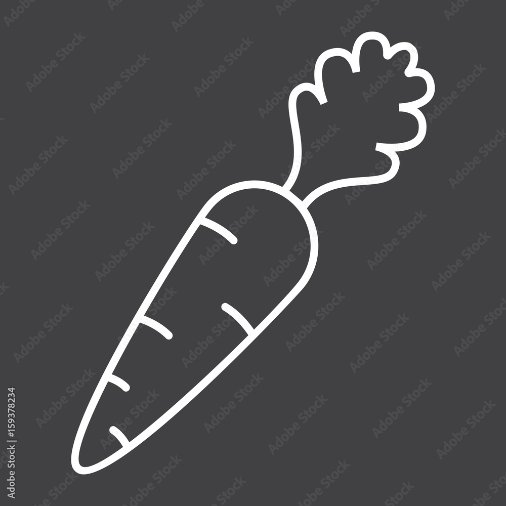 Carrot line icon, vegetable and diet, vector graphics, a linear pattern on a black background, eps 10. Carrot line icon, vegetable and diet, vector graphics, a linear pattern on a black background, eps 10.