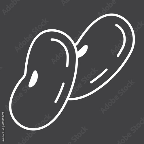 Beans line icon, vegetable and haricot, vector graphics, a linear pattern on a black background, eps 10.