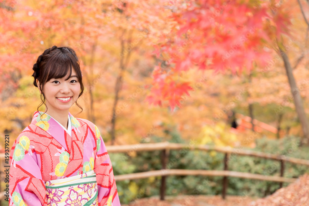 portrait of young asian woman waering kimono in autumn portrait of young asian woman waering kimono in autumn