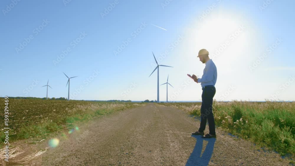 custom made wallpaper toronto digitalThe engineer stands on the background of the windmills.