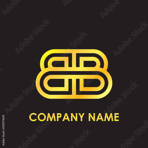 Initial letter BB elegant gold reflected lowercase logo template in black background