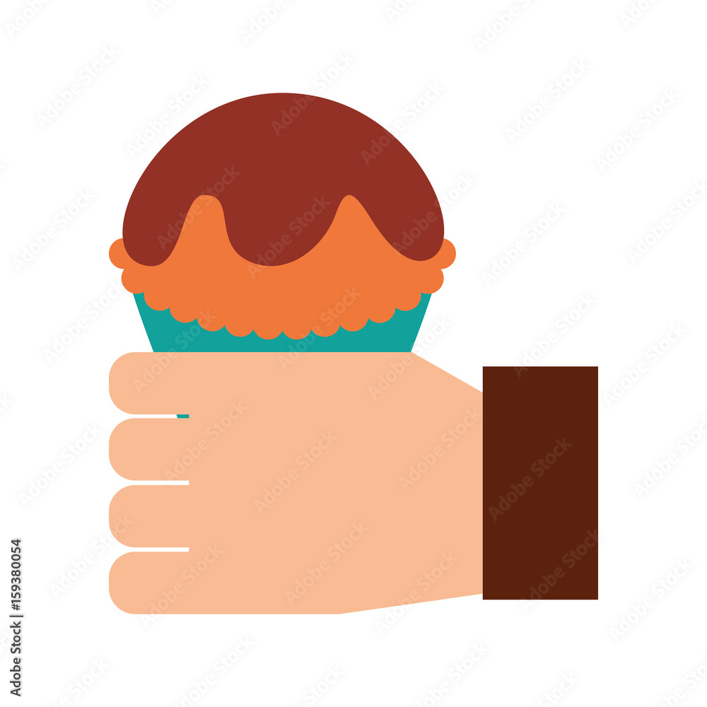 hand human with cup cake sweet icon vector illustration design hand human with cup cake sweet icon vector illustration design