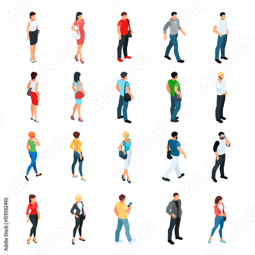 Set of isometric people isolated on white background.