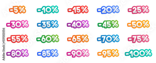 étiquettes de réduction en pourcentages