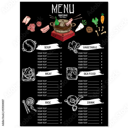 menu japanese food sukiyaki shabu restaurant template design hand drawing graphic.