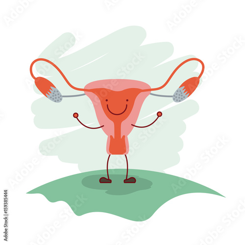colorful scene in grass with silhouette caricature female reproductive system vector illustration