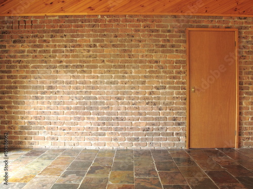 Interior designing brick wall have wood door vintage style  copy space