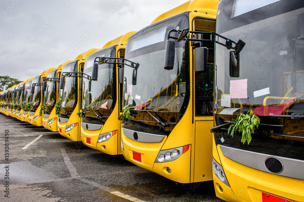 brand new buses for public transportation in Yangon, Myanmar, June-2017 brand new buses for public transportation in Yangon, Myanmar, June-2017